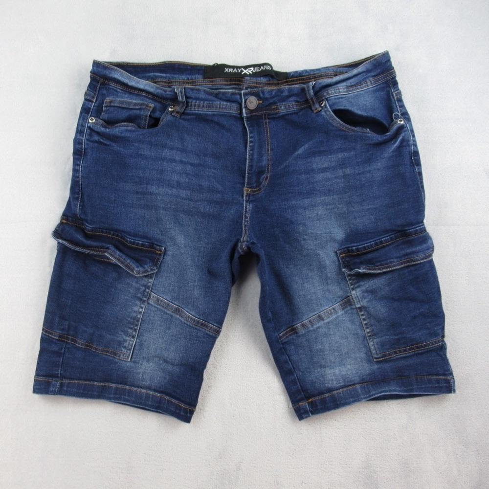 XRAY‎ Jeans Mens Size 36 Blue Denim Cargo Shorts Stretch Utility Dark Wash